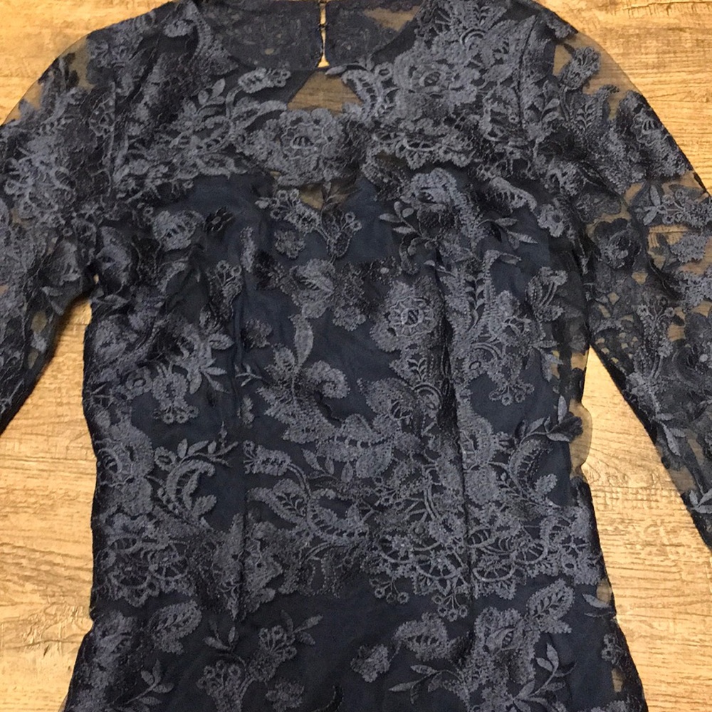 Js Collections Navy Lace Overlay Open Back Dress 2 - image 2